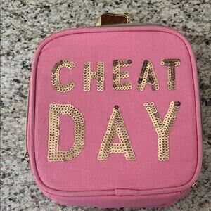 Pink & Gold Sequin Lunch Bag cheat day sequins like new thermal wipe out lining